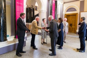 HRH The Duke of Gloucester (OCS Patron) meeting members of the OCS council. HRH The Duke of Gloucester shakes Professor Nick Pearce's hand