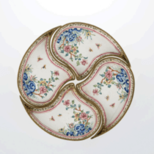 Sweetmeat set with flower, butterfly and scholars’ rock designs, China, 1750–1800 , Copper, painted enamel. Collection of Art Museum, The Chinese University of Hong Kong, Gift of Mr. Anthony K. W. Cheung in memory of Prof. Xu Xiaodong, 2024.0138