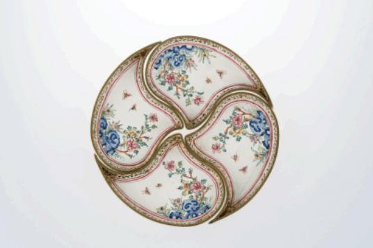 Sweetmeat set with flower, butterfly and scholars’ rock designs, China, 1750–1800 , Copper, painted enamel. Collection of Art Museum, The Chinese University of Hong Kong, Gift of Mr. Anthony K. W. Cheung in memory of Prof. Xu Xiaodong, 2024.0138