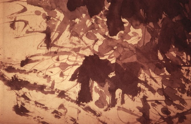 Abstract painting in brown ink on brown paper